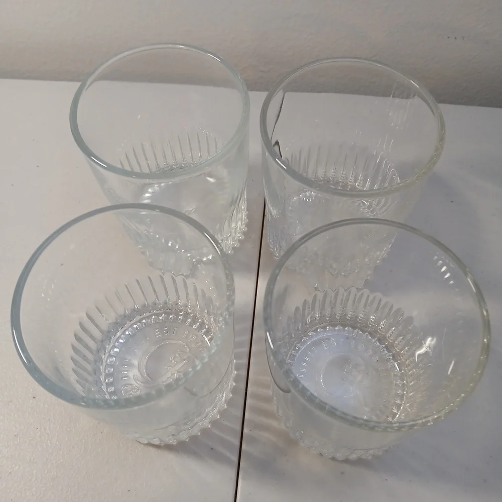 Crown Royal Clear Etched Ribbed Lowball Whiskey Glass Set of 4 Vintage 1980s